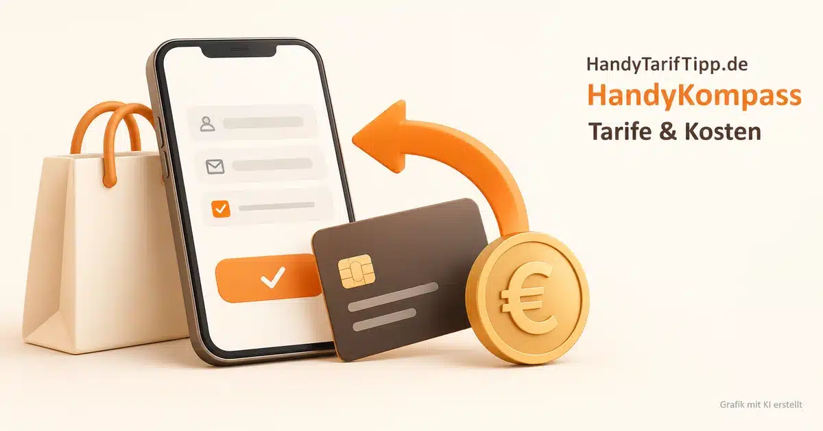 Smartphone mit Antragsformular, Bankkarte und Euro-Münze: Gomibo-Cashback über ClaimPromo beantragen.