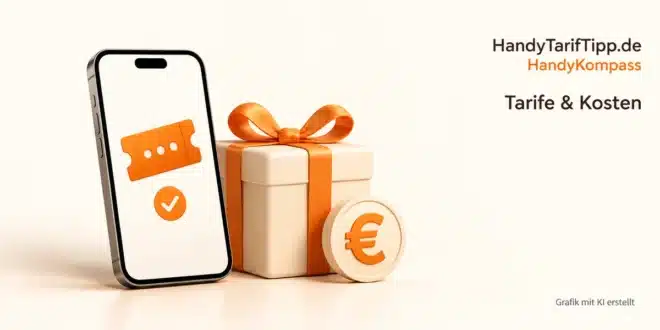 Smartphone mit Prämiencode, Geschenk und Euro-Münze: Wunschprämie zum MediaMarkt-Handyvertrag einlösen.