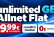 monatlich kündbar - unlimited GB Allnet Flat mit bis zu 50Mbits im Download nur 19.99€ monatlich