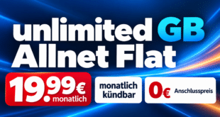 monatlich kündbar - unlimited GB Allnet Flat mit bis zu 50Mbits im Download nur 19.99€ monatlich