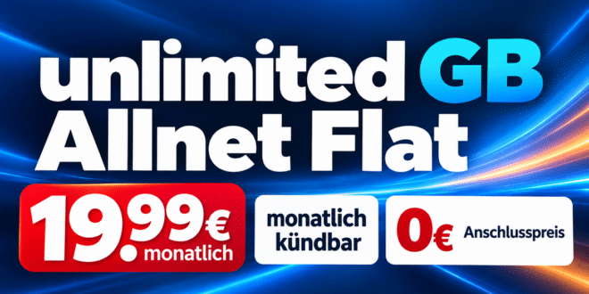 monatlich kündbar - unlimited GB Allnet Flat mit bis zu 50Mbits im Download nur 19.99€ monatlich