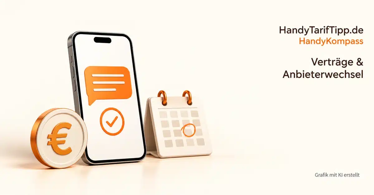 Smartphone mit SMS und Bestätigung, Euro-Münze und Kalender: freenet-Wechselbonus nach der Rufnummernmitnahme anfordern.