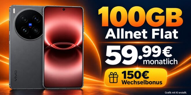 vivo X300 Ultra für einmalig 384€ mit 100GB Allnet Flat & 150€ Wechselbonus für 59.99€ monatlich