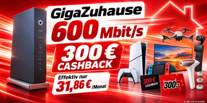 Vodafone GigaZuhause 600 Kabel: 300€ Cashback sichern – sogar günstiger als der 300er-Tarif!