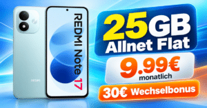 Xiaomi Redmi Note 17 für einmalig 29€ mit 25GB Allnet Flat & 30€ Wechselbonus nur 9.99€ monatlich