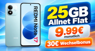 Xiaomi Redmi Note 17 für einmalig 29€ mit 25GB Allnet Flat & 30€ Wechselbonus nur 9.99€ monatlich
