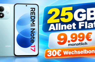 Xiaomi Redmi Note 17 für einmalig 29€ mit 25GB Allnet Flat & 30€ Wechselbonus nur 9.99€ monatlich